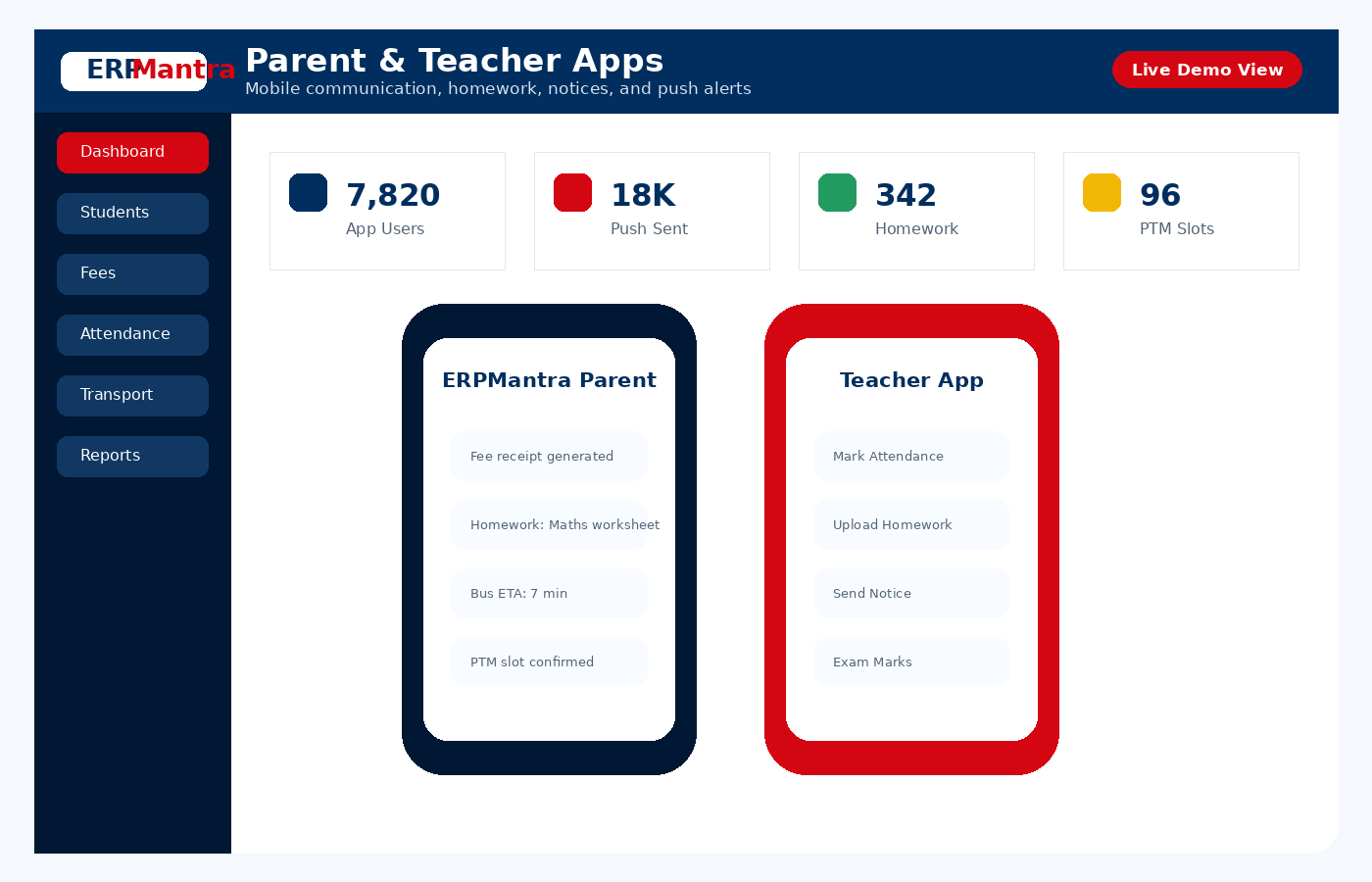 ERPMantra parent and teacher apps screenshot