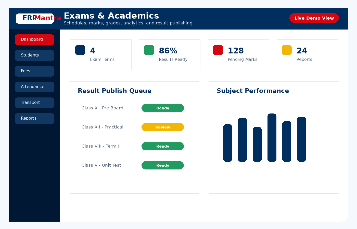 ERPMantra exams and academics screenshot